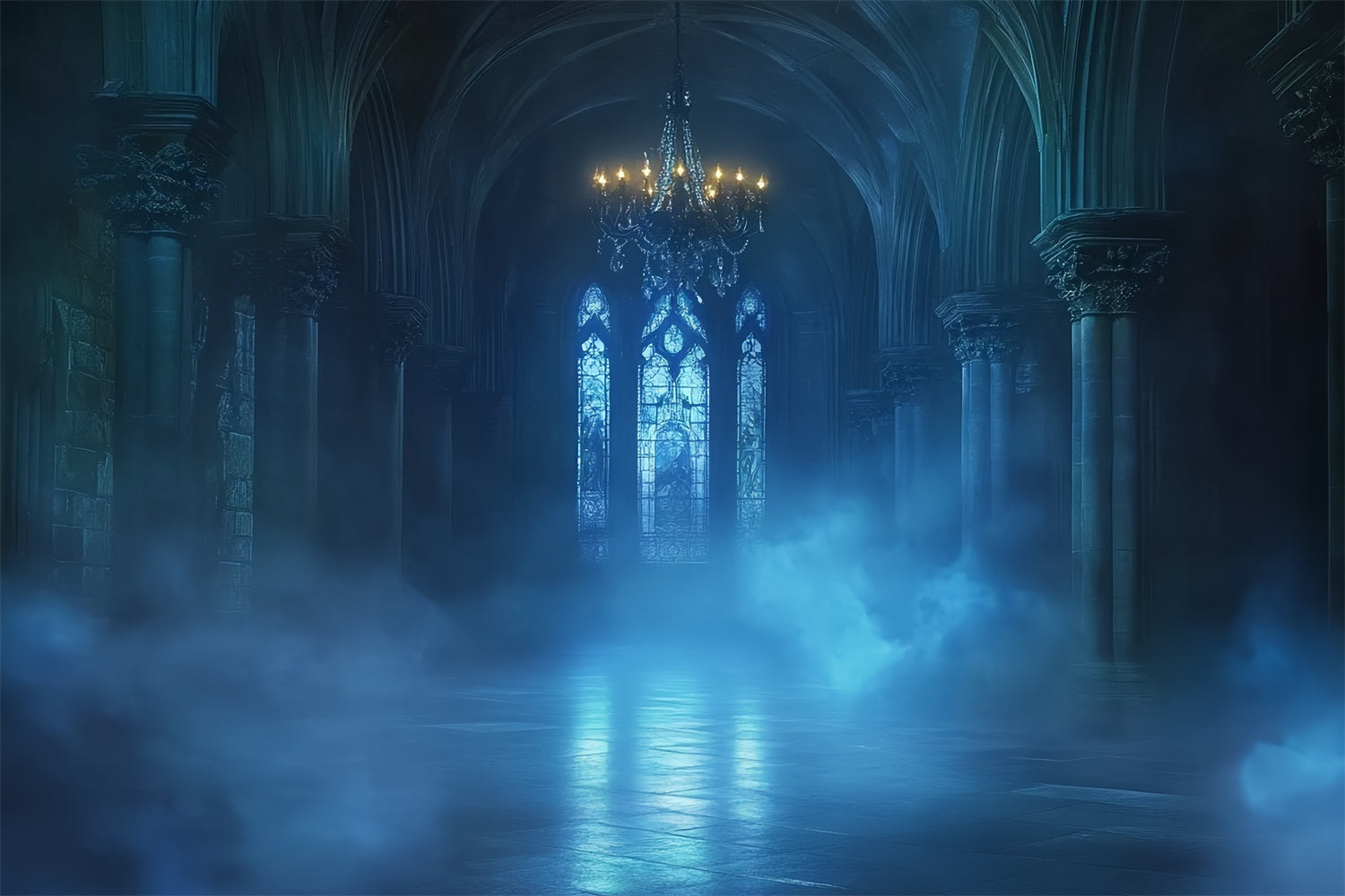 Toile De Fond Halloween Brume Bleue Cathédrale Lueur CSH58-47