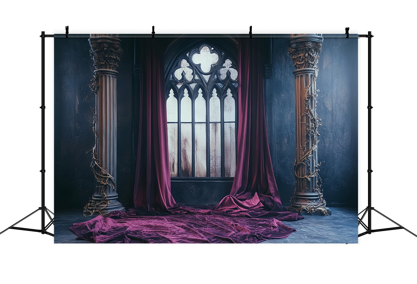 Fond De Photo Halloween Velours Cramoisi Fenêtre Gothique CSH58-52