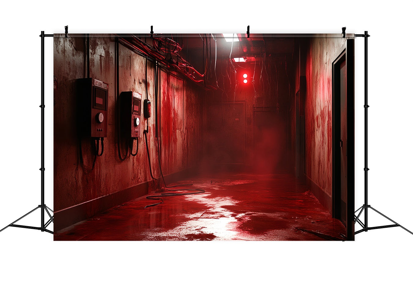 Fond Photo Halloween Industriel Effrayant Couloir Rouge Sang Idées CSH58-54