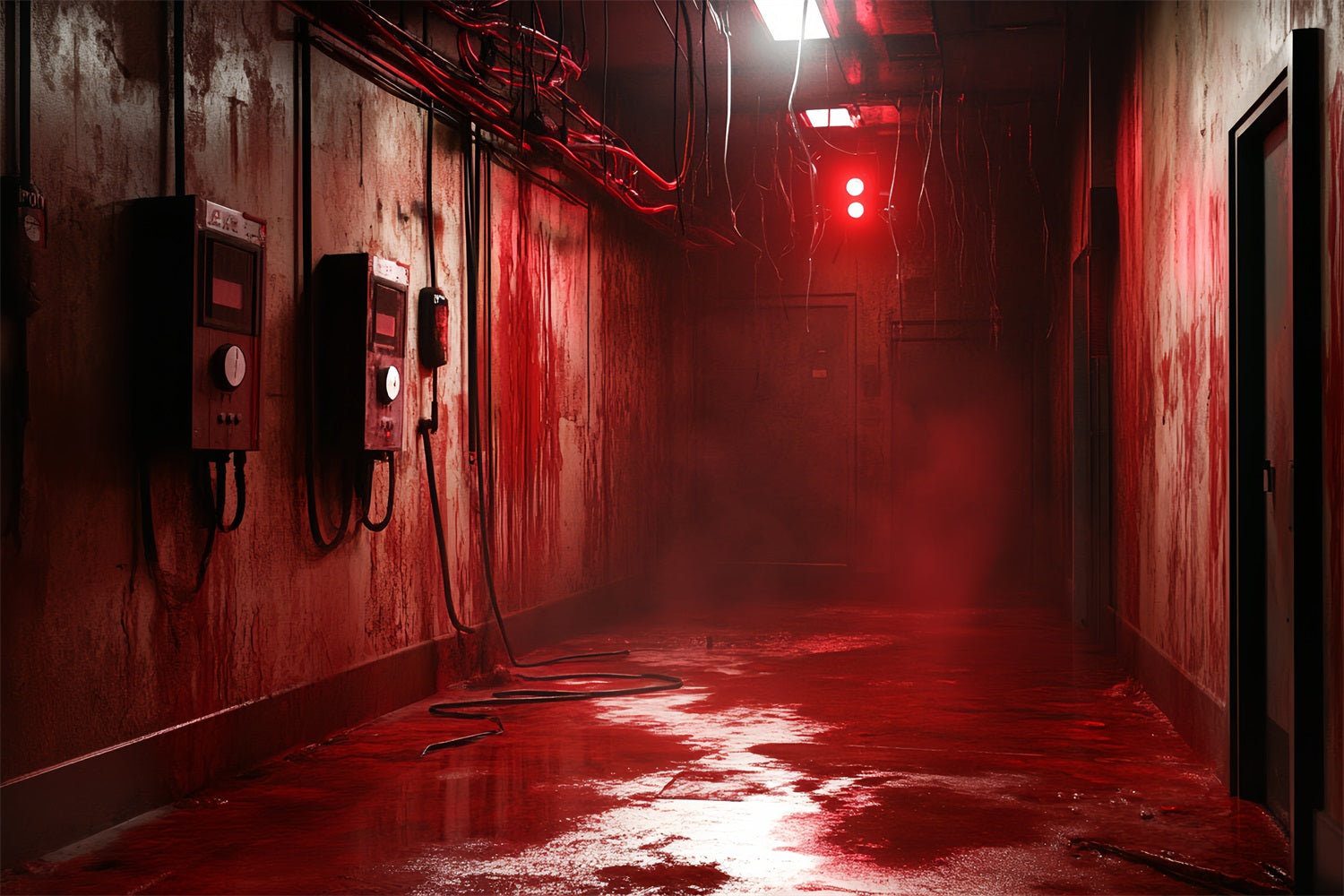 Fond Photo Halloween Industriel Effrayant Couloir Rouge Sang Idées CSH58-54