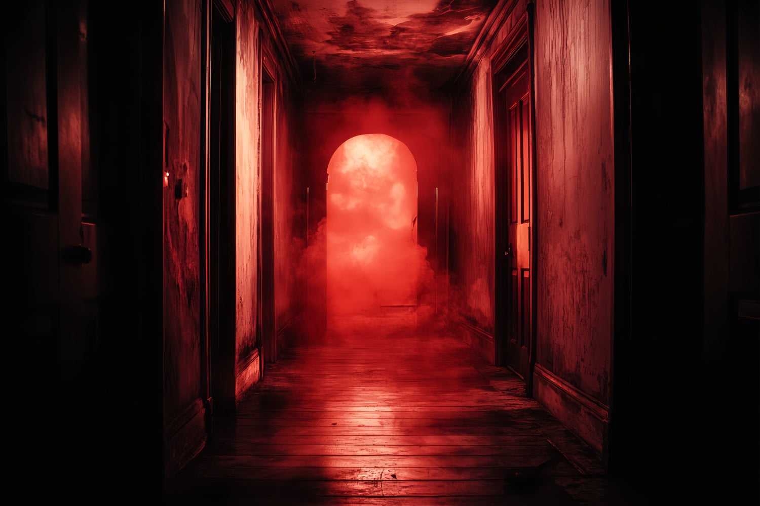 Toile De Fond Halloween Couloir Hanté Brouillard Rouge Effrayant CSH58-55