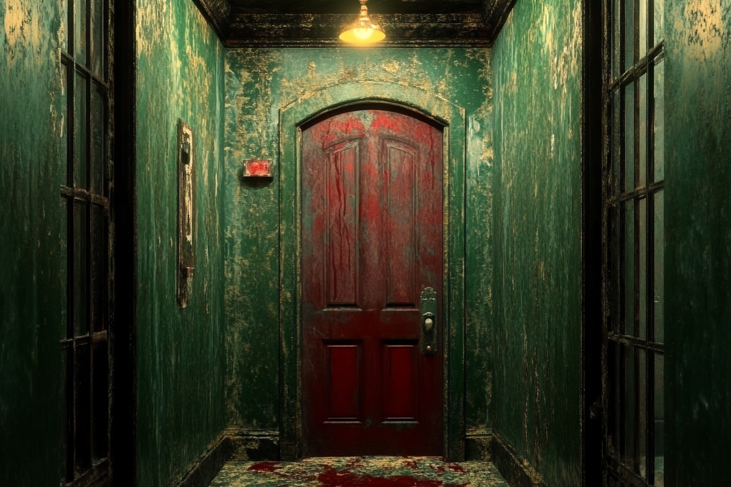 Toile Halloween Porte Verte Abîmée Sanglante Effrayante CSH58-56