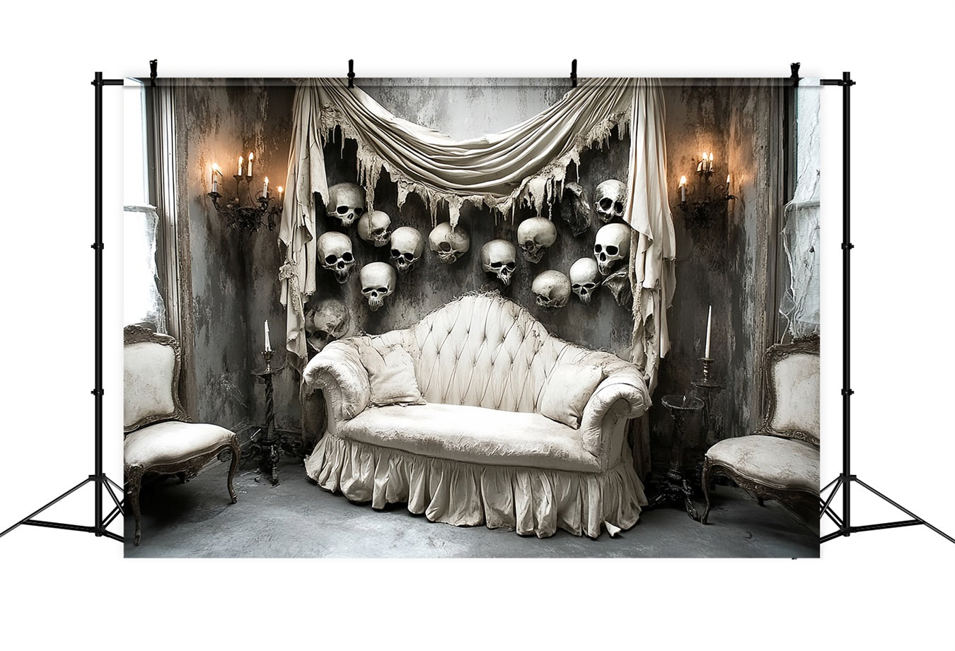 Fond Studio Halloween Canapé Victorien Crâne Mur CSH58-57