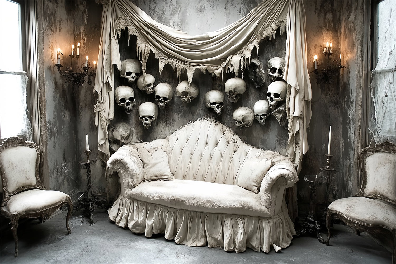 Fond Studio Halloween Canapé Victorien Crâne Mur CSH58-57