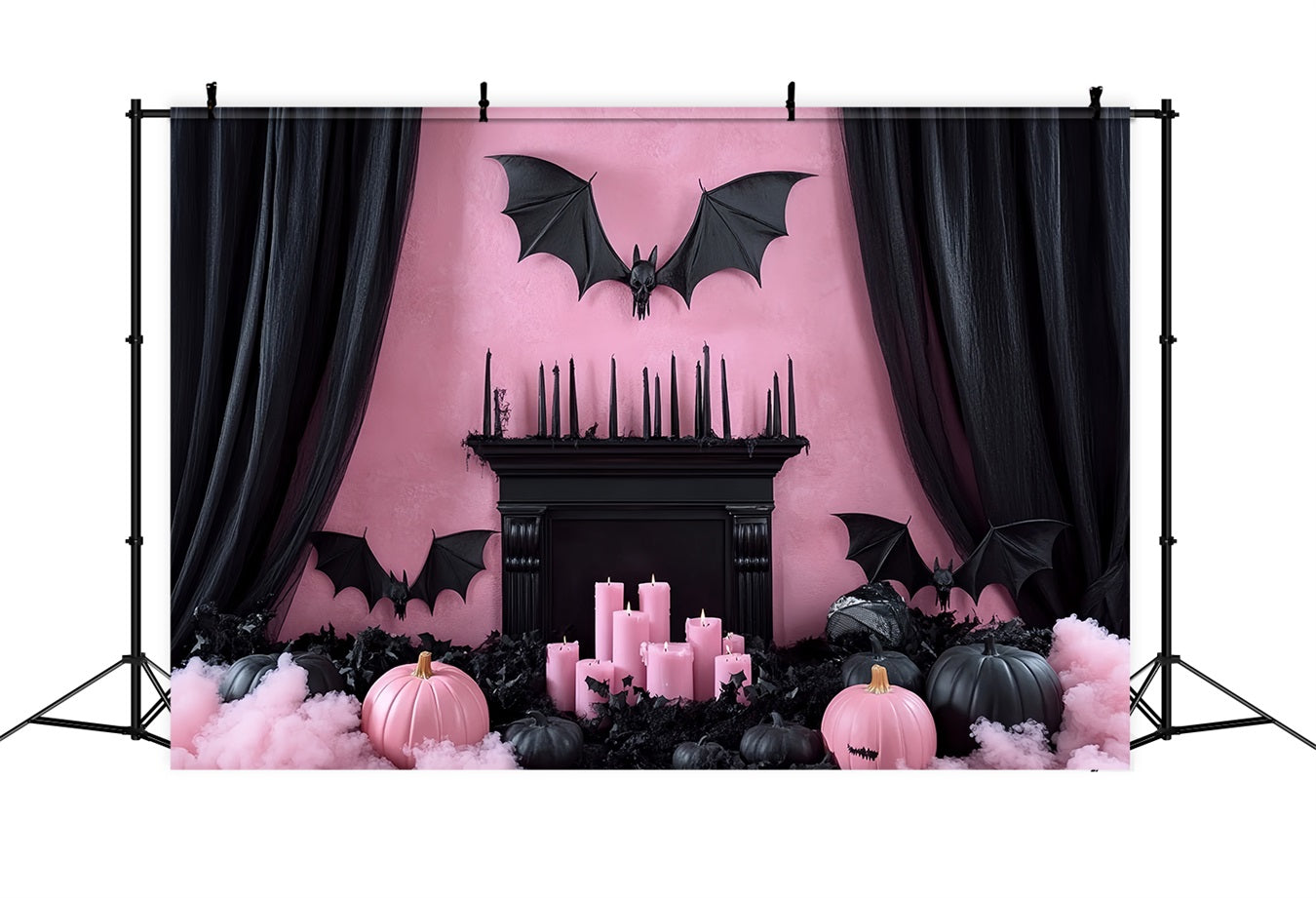 Fond Photo Halloween Cheminée Rose Gothique Manteau Chauve-Souris CSH58-61