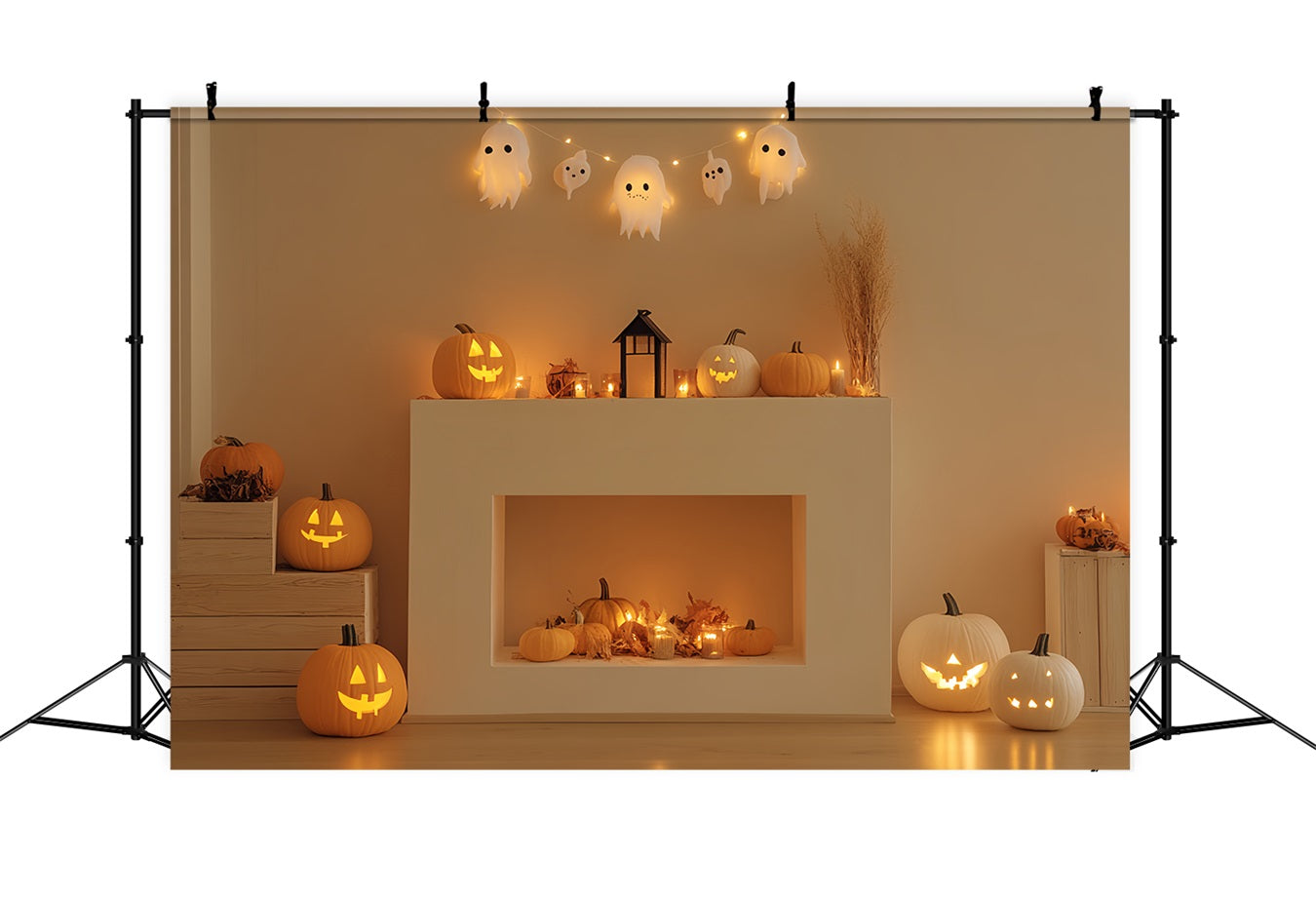 Toile Halloween Cheminée Citrouille Souriante Fantôme Manteau CSH58-63