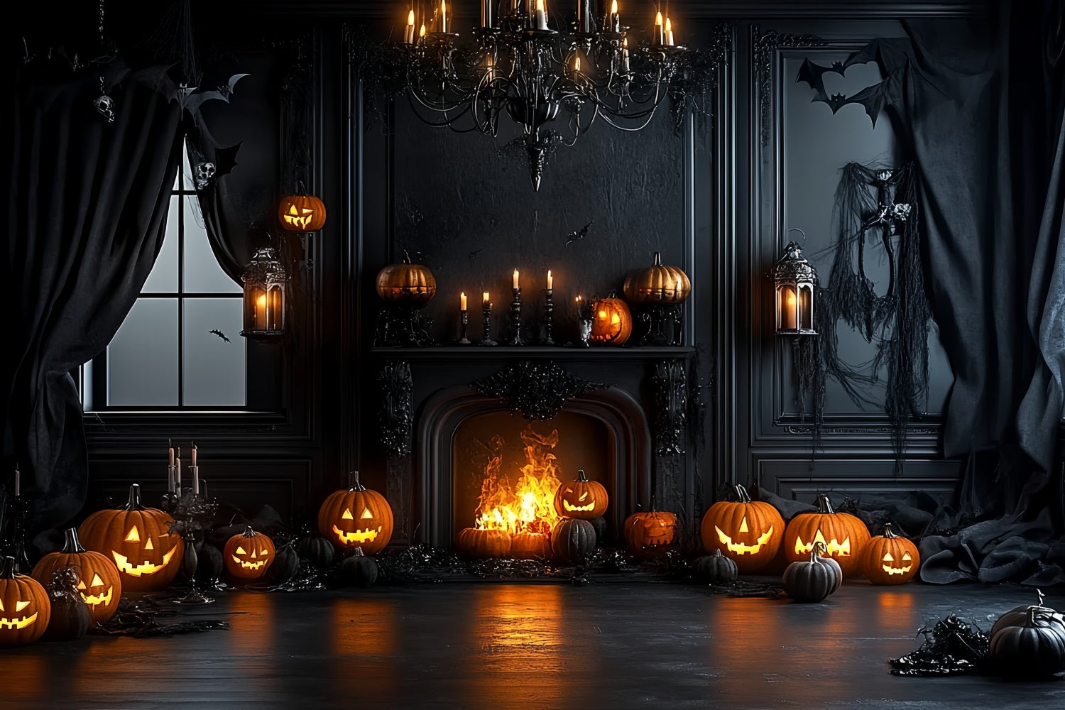 Toile Photo Halloween Citrouille Cheminée Chambre Gothique CSH58-66