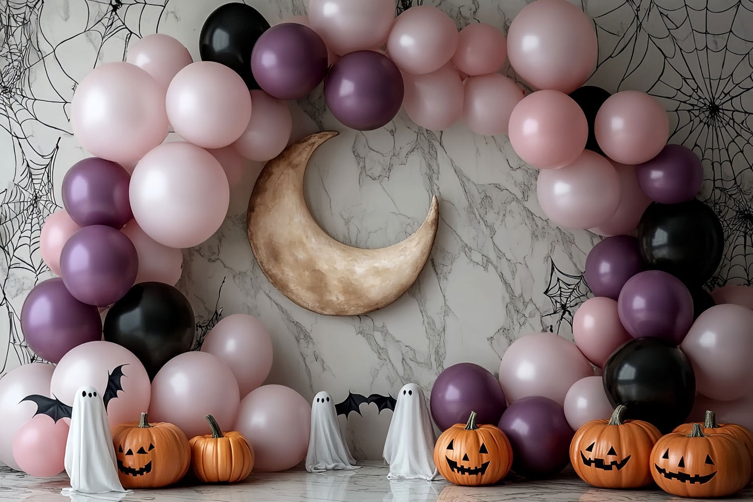 Fond Photo Halloween Arche Lune Ballons Roses Idées CSH58-67