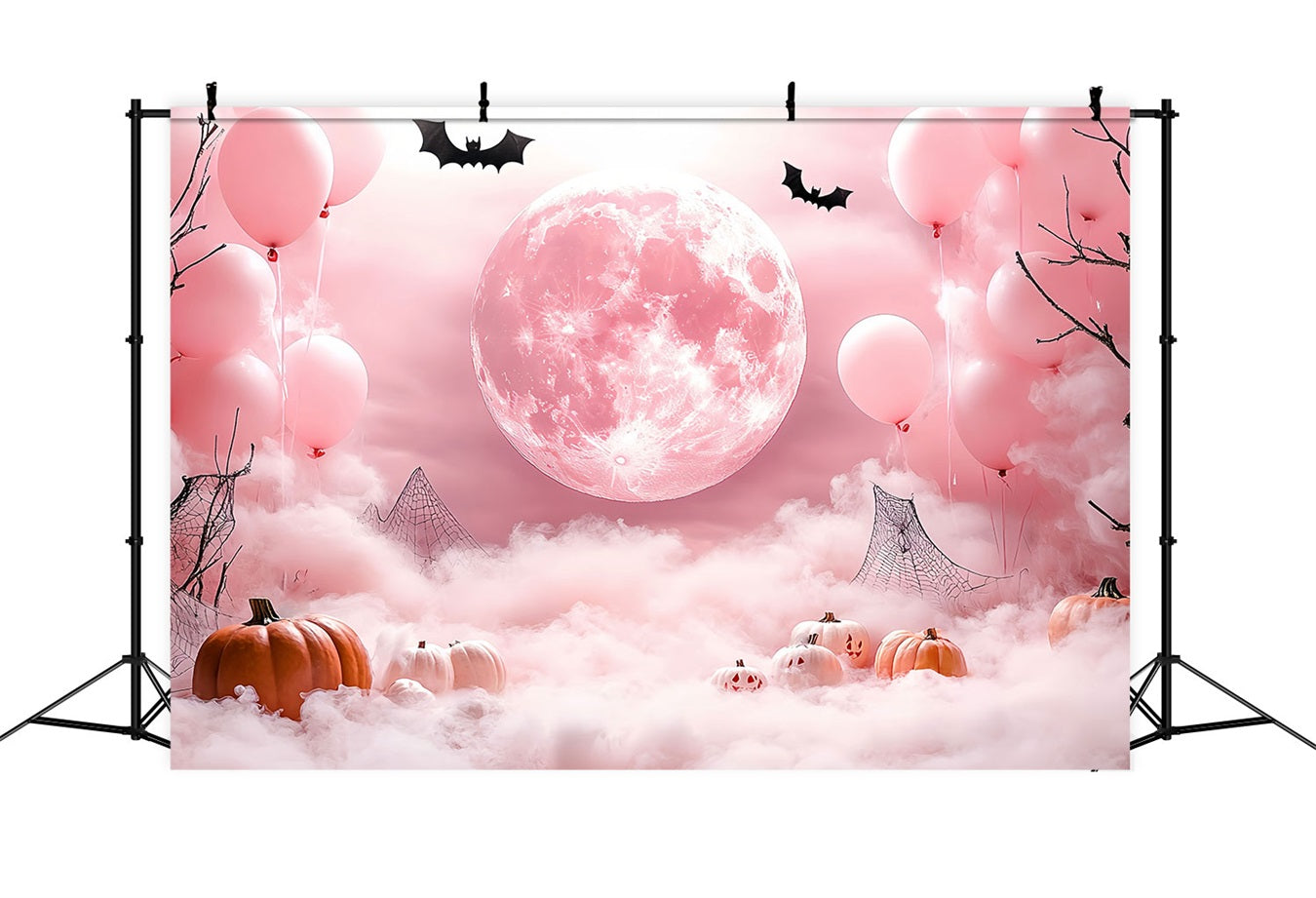 Toile De Fond Halloween Lueur Rose Brouillard Citrouilles CSH58-68