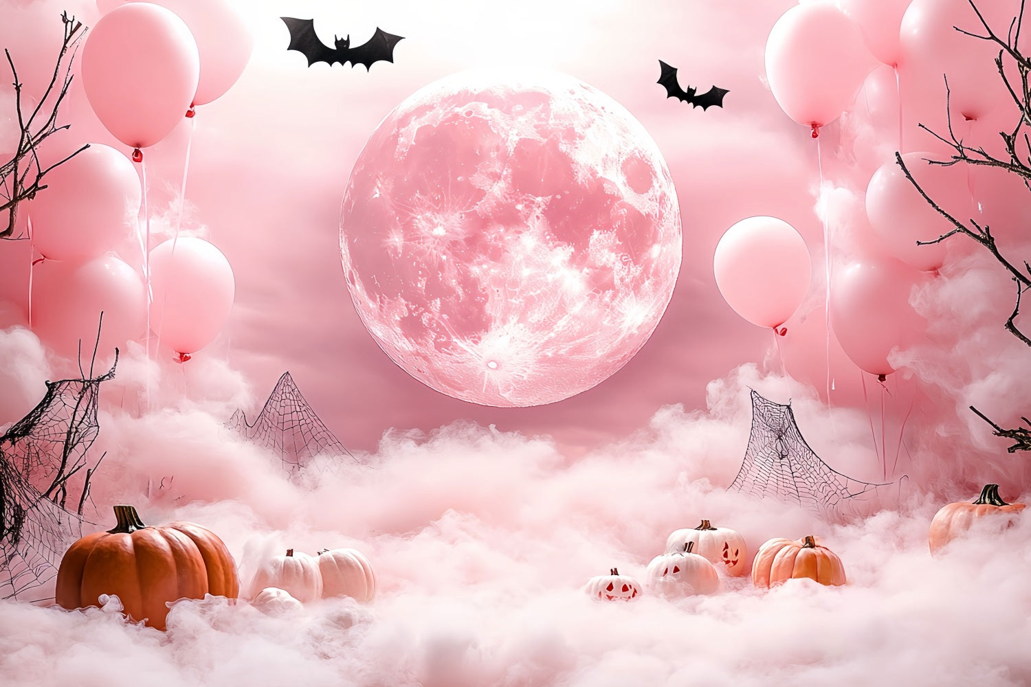 Toile De Fond Halloween Lueur Rose Brouillard Citrouilles CSH58-68