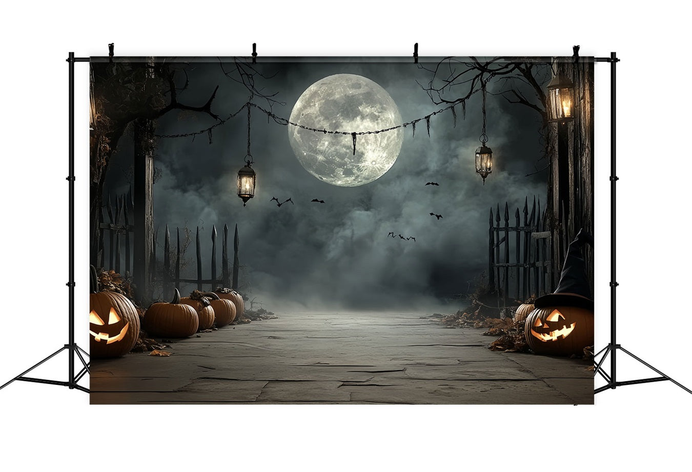 Toile Photo Halloween Lanterne Citrouille Allée Clair De Lune Idées CSH58-72