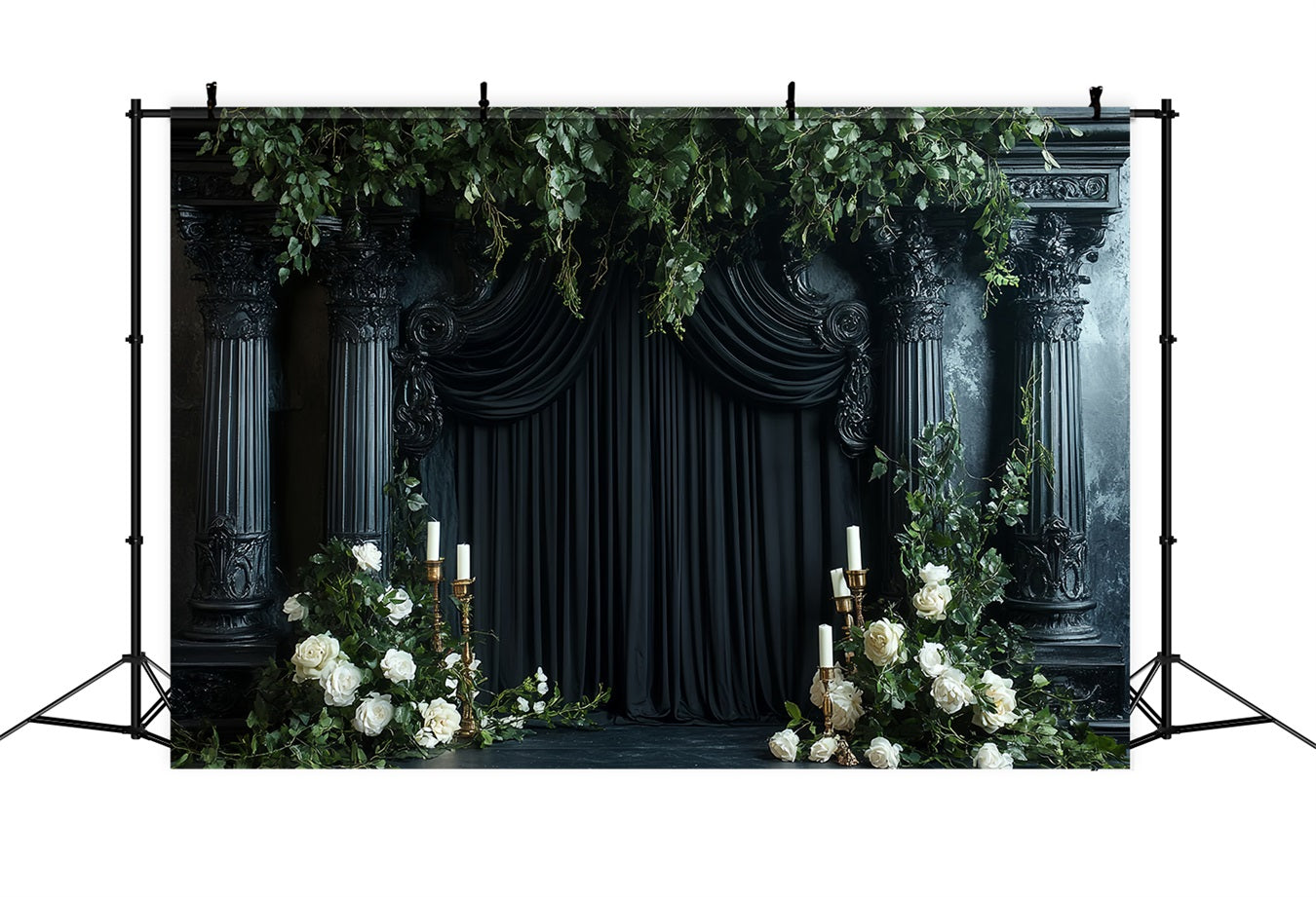 Fond De Photo Halloween Piliers Noirs Roses Bougies CSH58-77