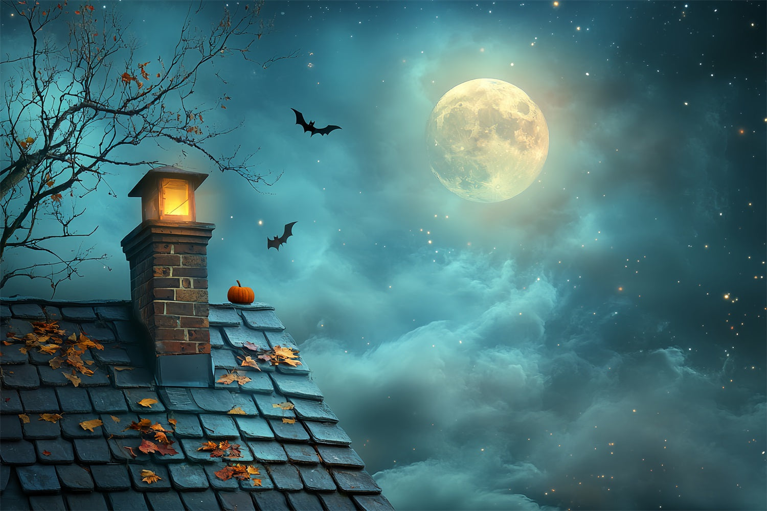 Fond Studio Halloween Toit Citrouille Nuit Étoilée Lune CSH58-82