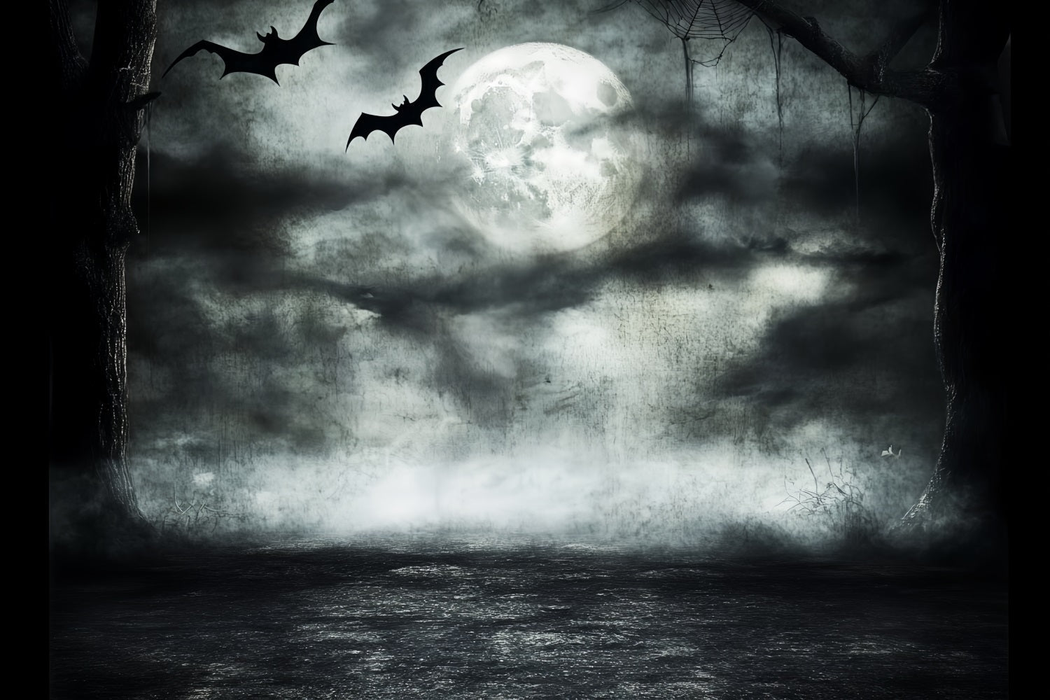 Fond Photo Halloween Chauves-Souris Clair De Lune Forêt Hantée CSH58-85