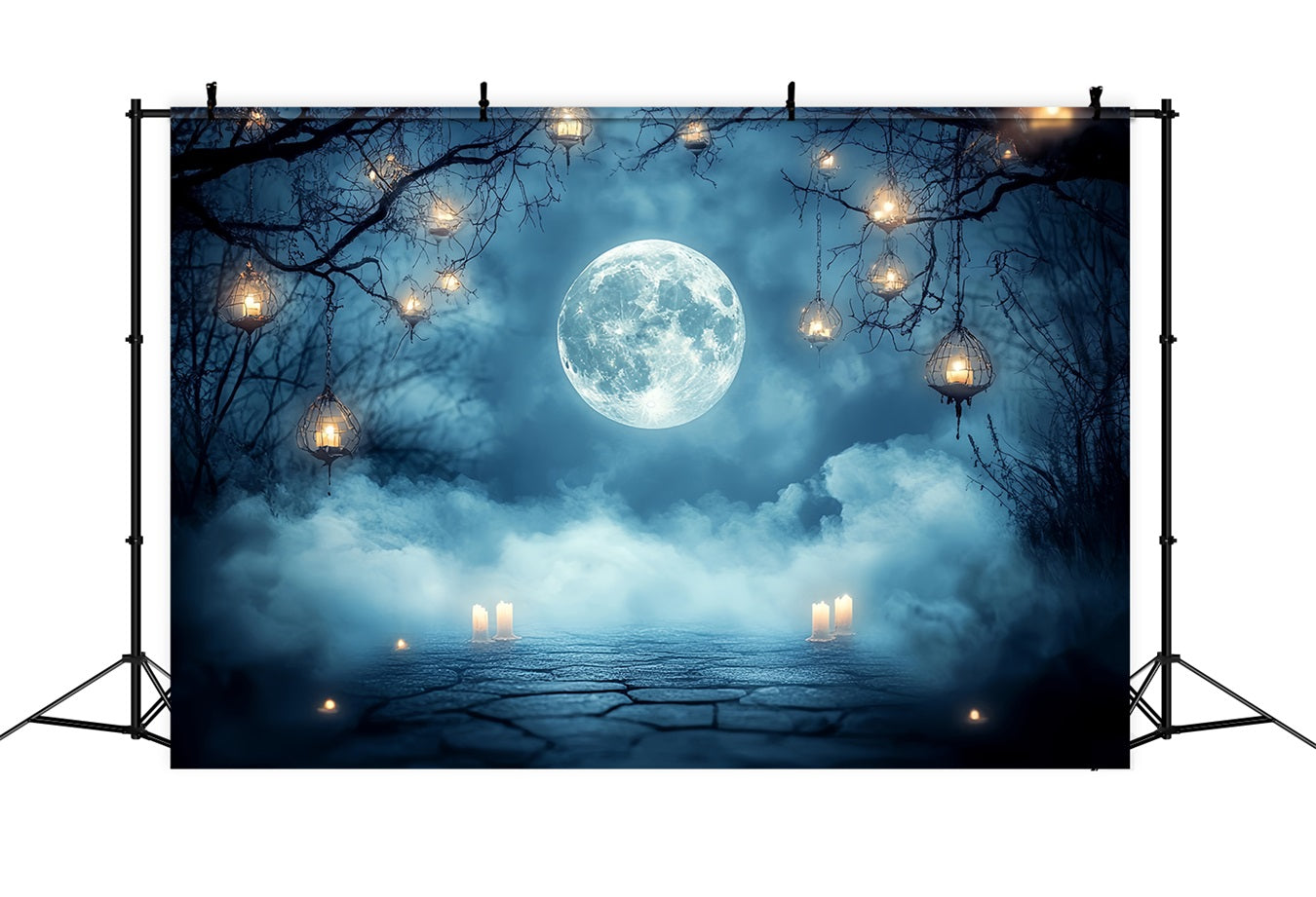 Toile Halloween Pleine Lune Brume Lanternes Bougies CSH58-87