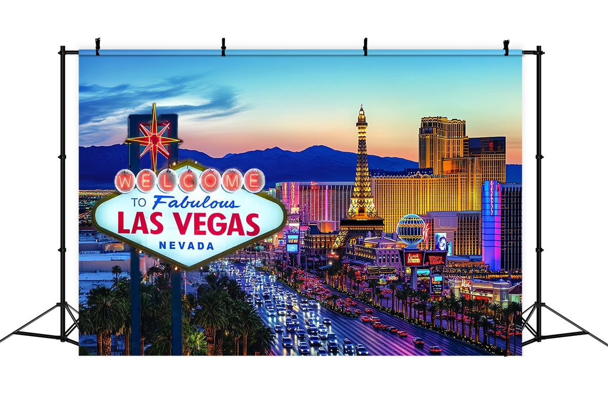Toile de fond Las Vegas Coucher de Soleil Hôtel Paris Panneau Bienvenue à Fabulous CSH58-9