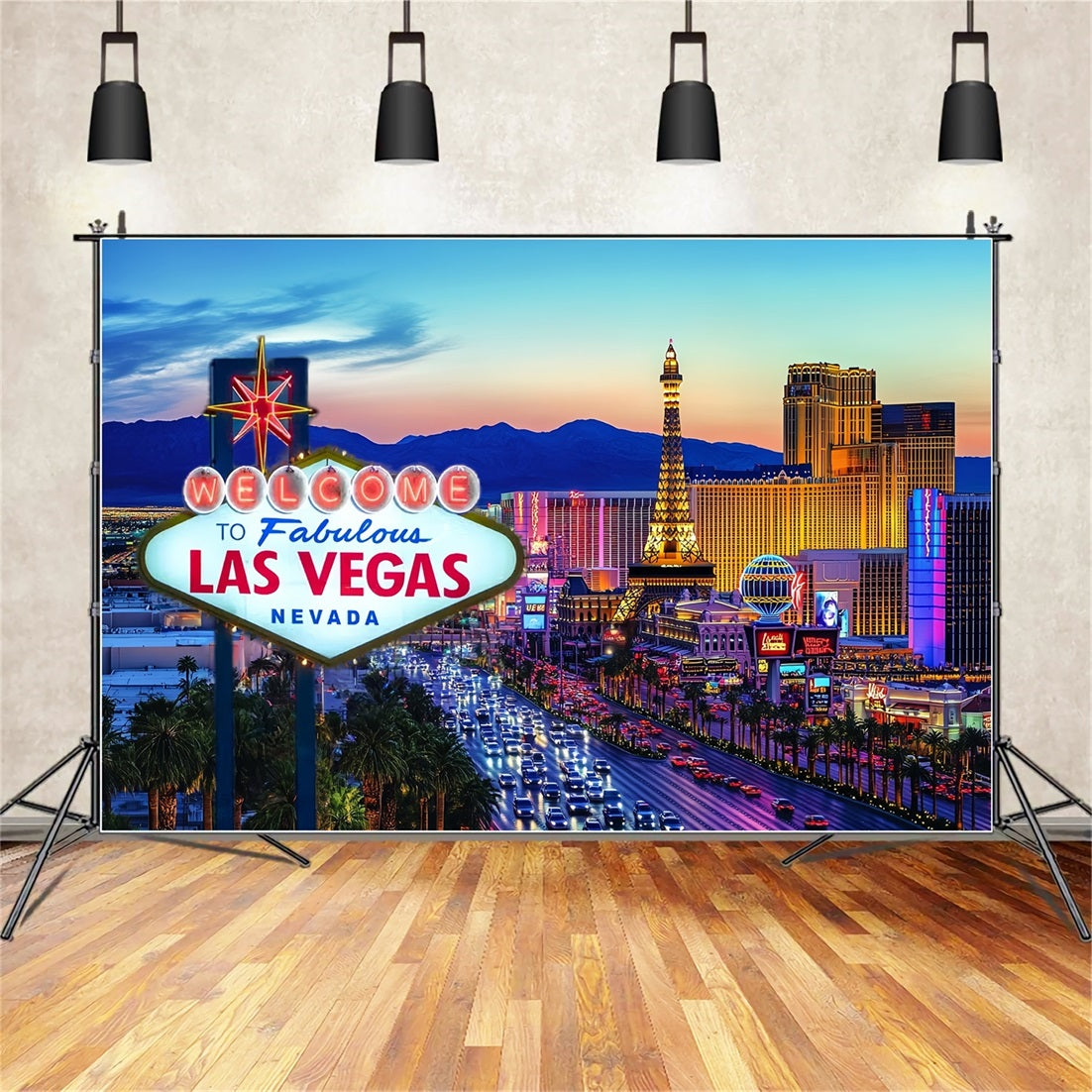 Toile de fond Las Vegas Coucher de Soleil Hôtel Paris Panneau Bienvenue à Fabulous CSH58-9