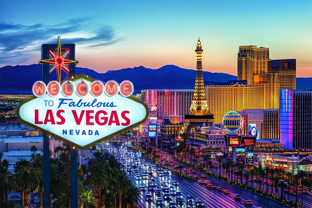 Toile de fond Las Vegas Coucher de Soleil Hôtel Paris Panneau Bienvenue à Fabulous CSH58-9