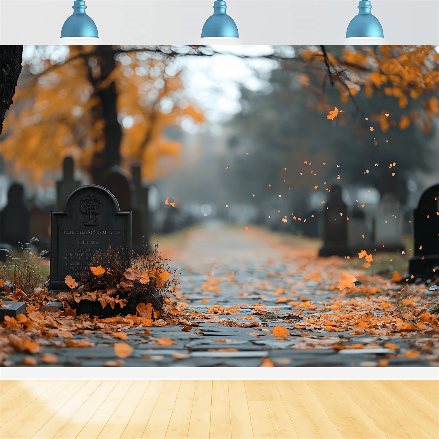 Fond Photo Halloween Feuilles D’Automne Allée De Tombes CSH58-91