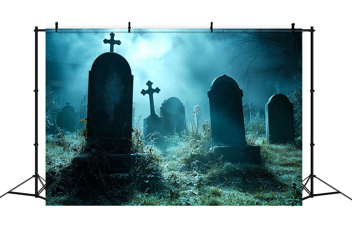 Fond Studio Halloween Cimetière Brume Minuit Croix CSH58-94