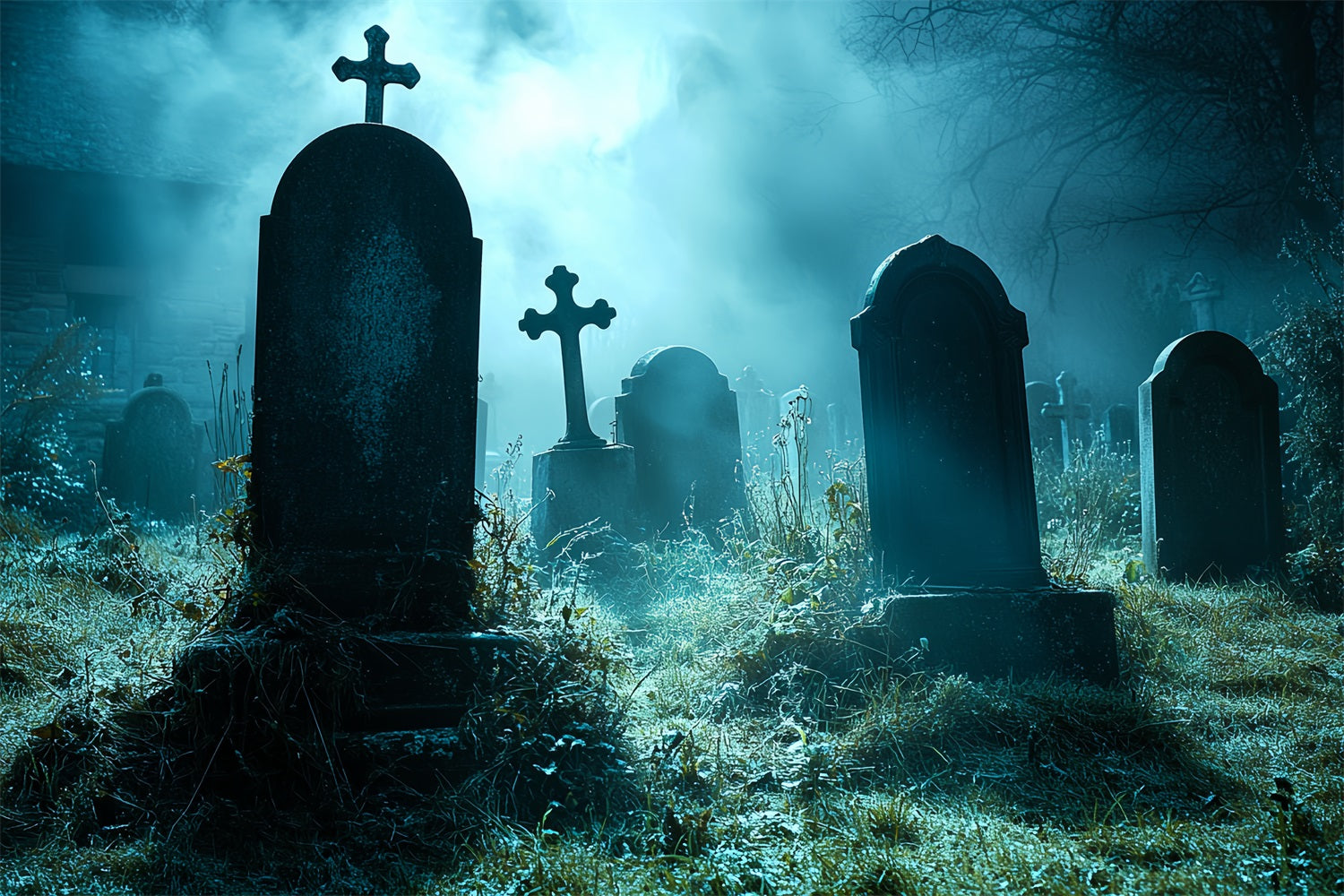 Fond Studio Halloween Cimetière Brume Minuit Croix CSH58-94