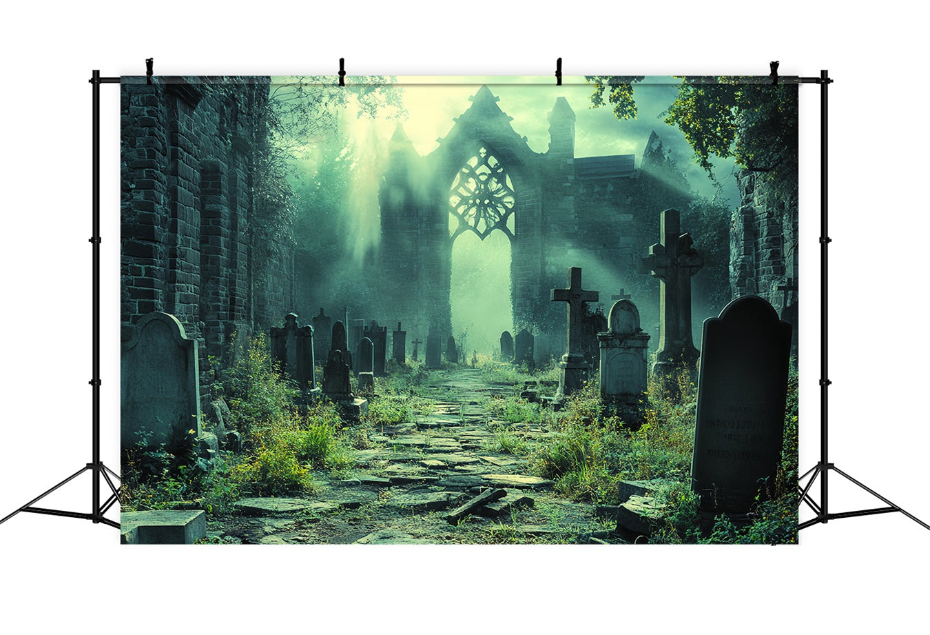 Fond De Photo Halloween Cathédrale En Ruine Ombres Cimetière CSH58-95