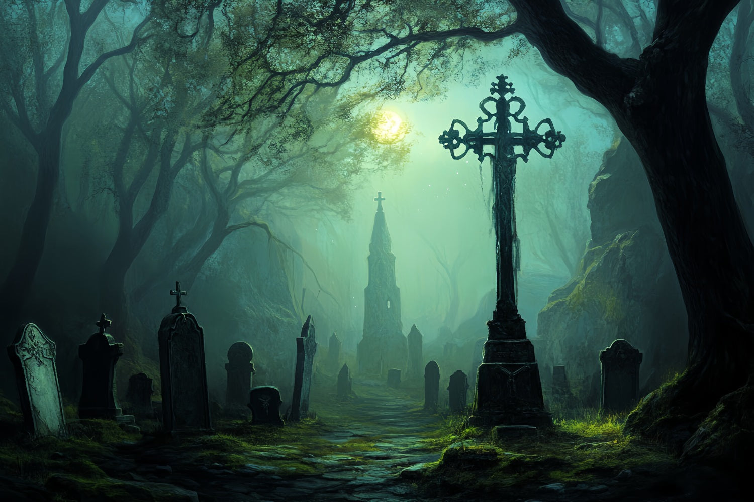 Fond Photo Halloween Sentier Cimetière Hanté Clair De Lune CSH58-97