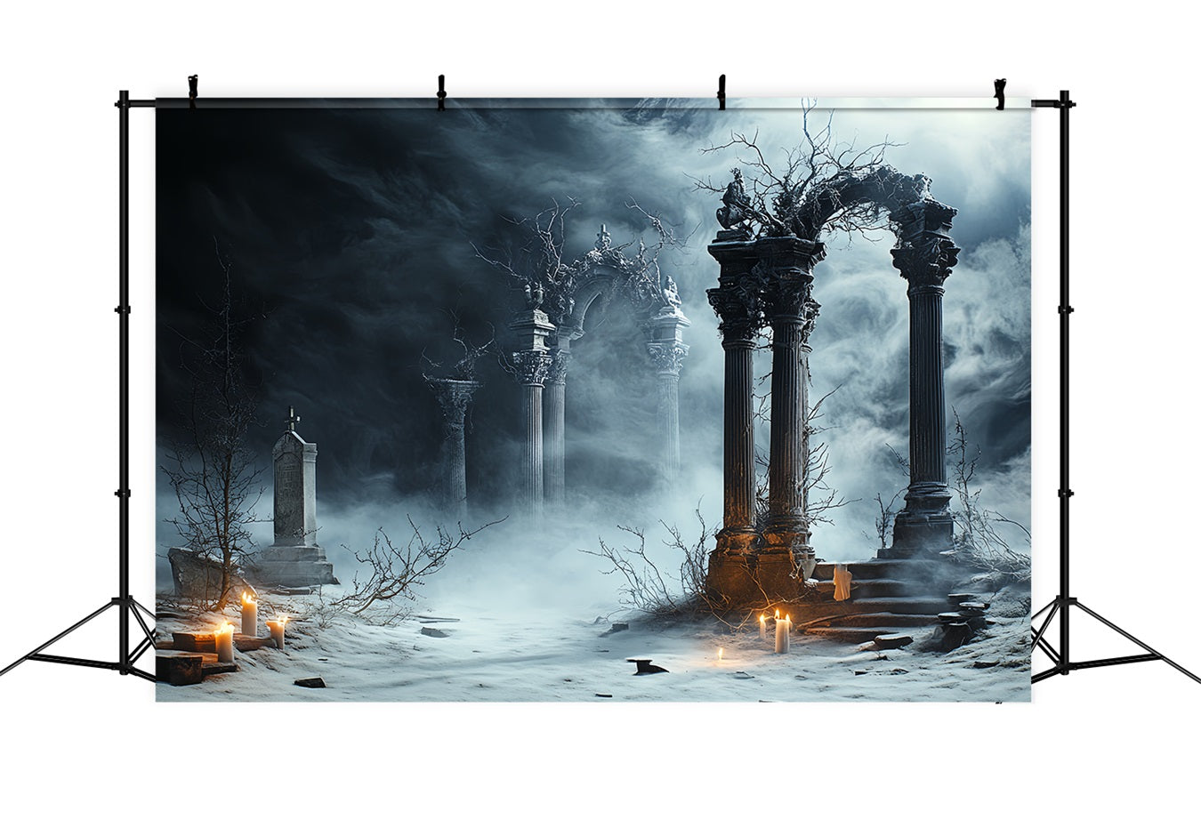Toile Halloween Ruines Gothiques Illuminées Bougies Pour Photos CSH58-99