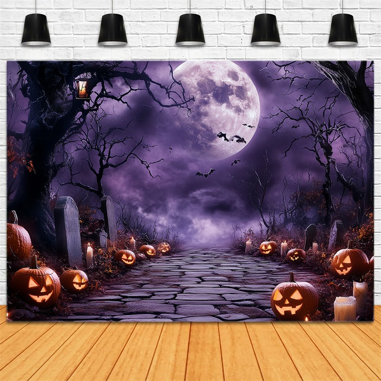 Toile de fond Halloween Lune Lueur de Minuit Pierre Tombale CSH6-102