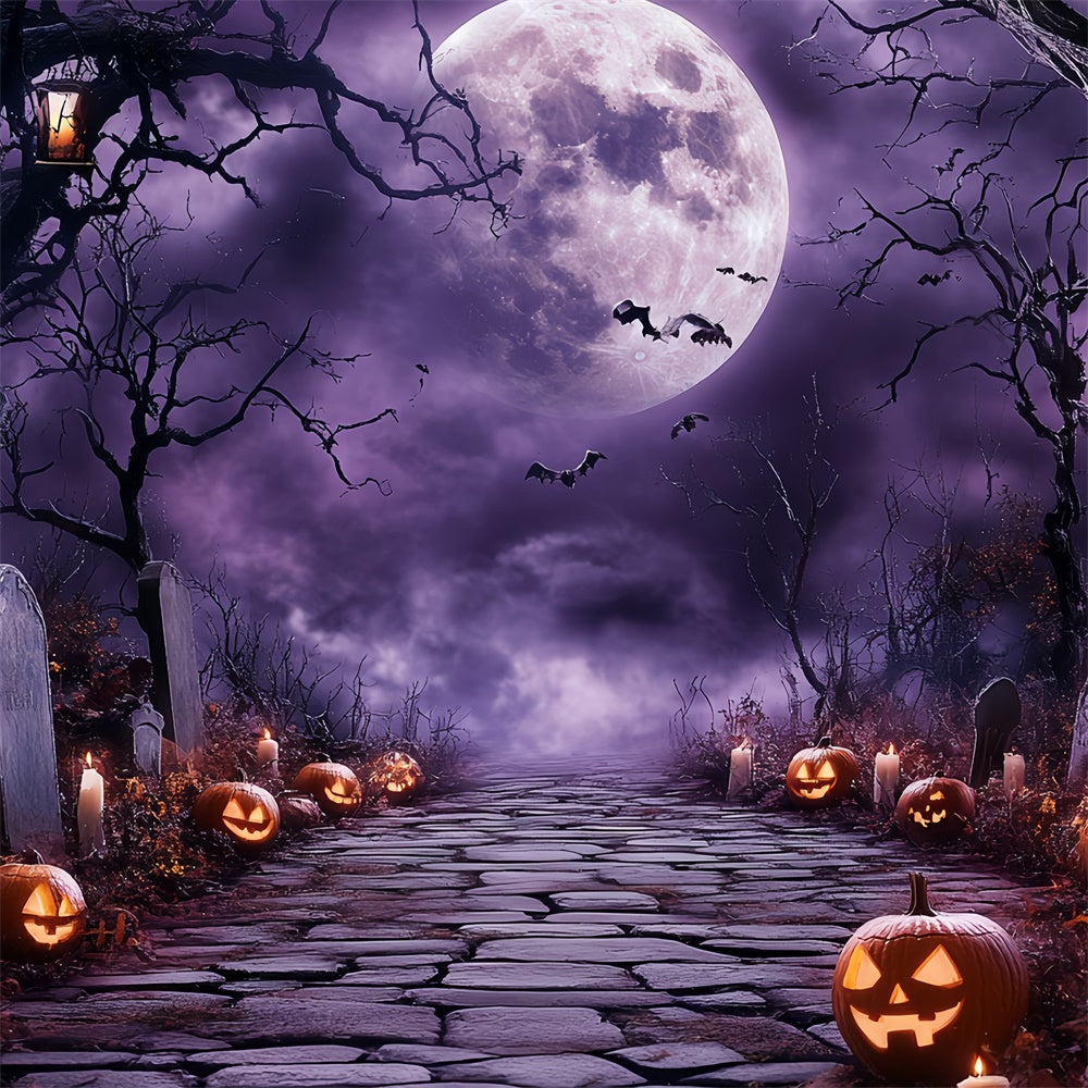 Toile de fond Halloween Lune Lueur de Minuit Pierre Tombale CSH6-102