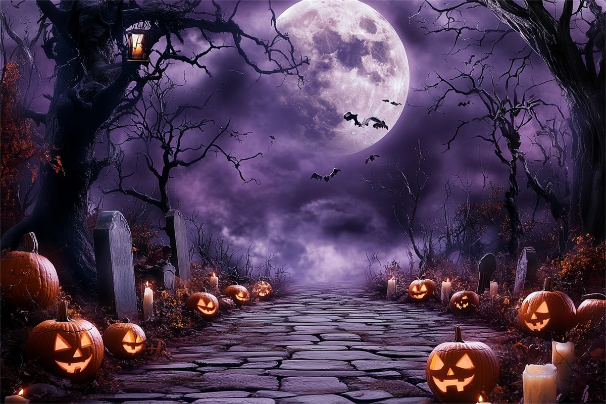 Toile de fond Halloween Lune Lueur de Minuit Pierre Tombale CSH6-102