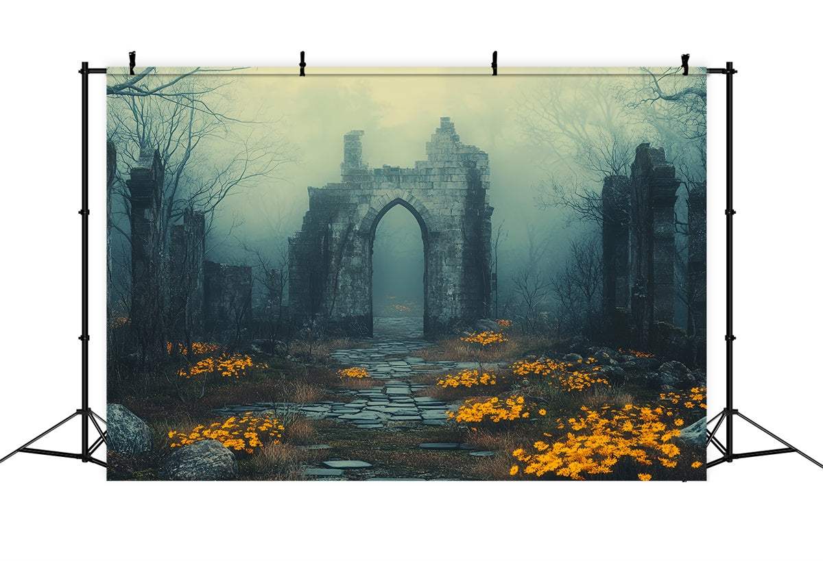 Toile de fond Photographie Halloween Ruines Brumeuses Fleurs CSH6-103