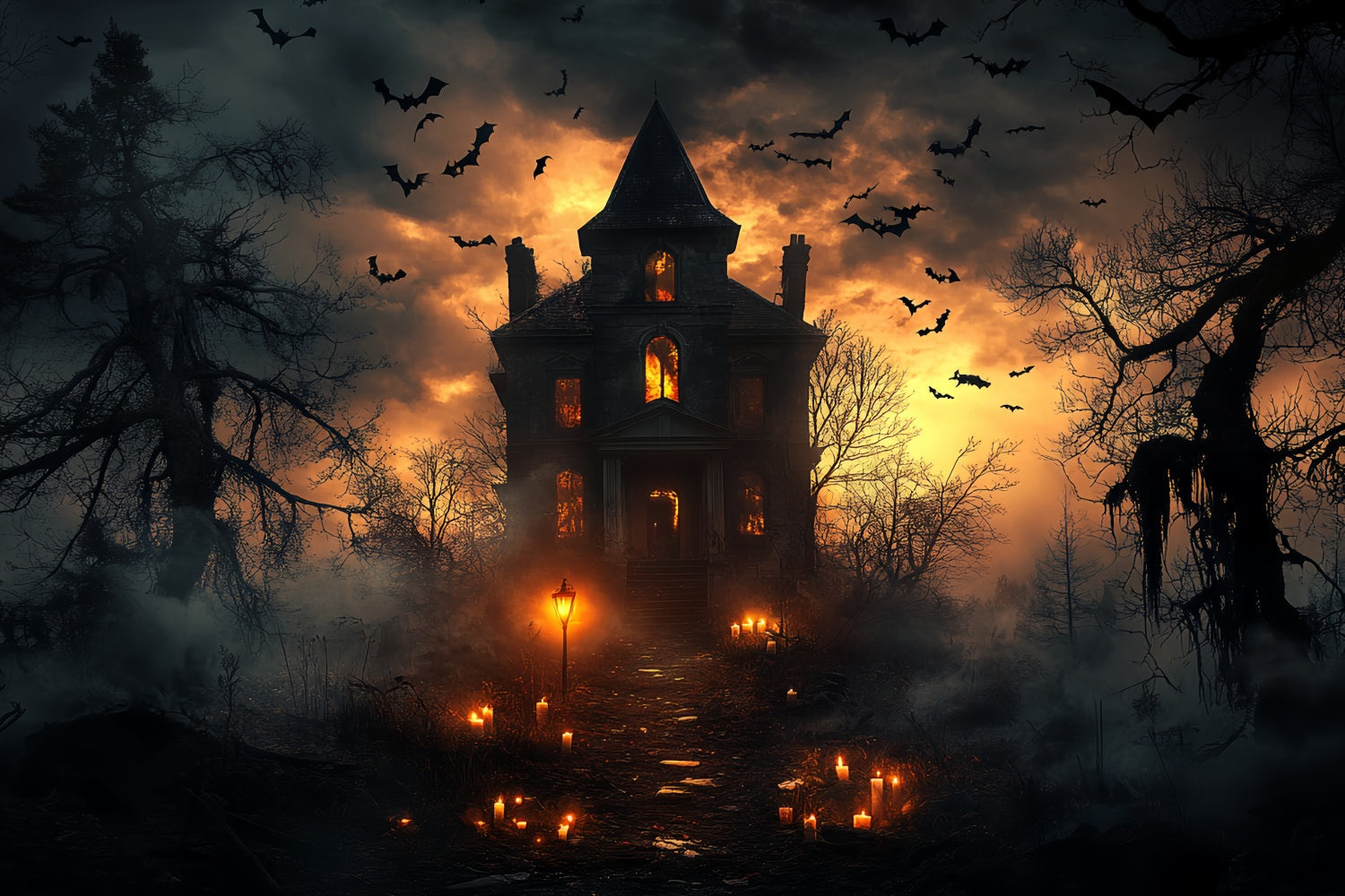 Toile de fond Halloween Maison Horreur Crépuscule Hantée CSH6-104