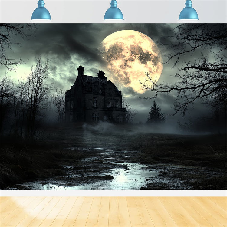 Toile de fond Halloween Lune Nuit Horreur Brumeuse CSH6-105