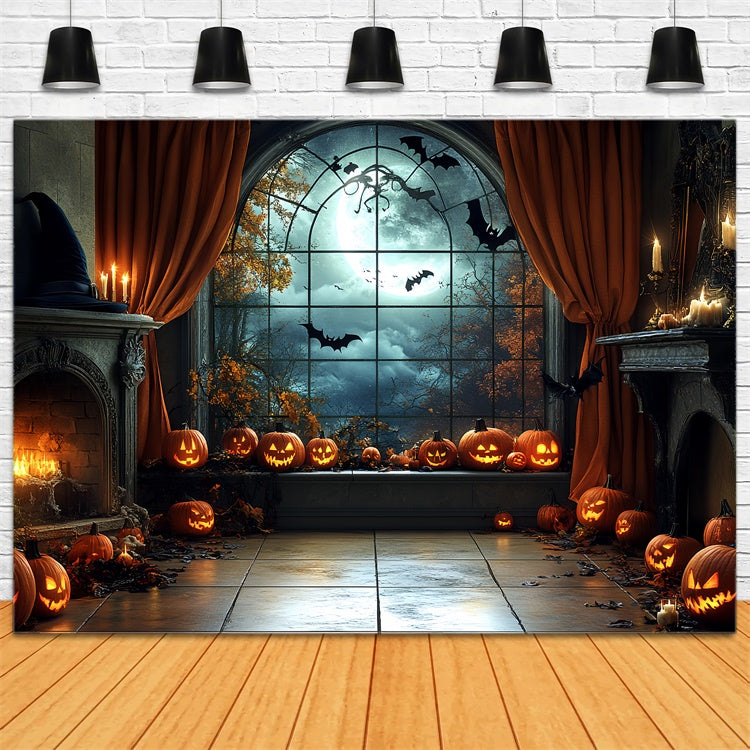 Toile de fond Photo Halloween Salon Citrouille au Clair de Lune CSH6-106