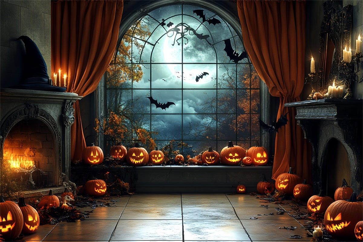 Toile de fond Photo Halloween Salon Citrouille au Clair de Lune CSH6-106