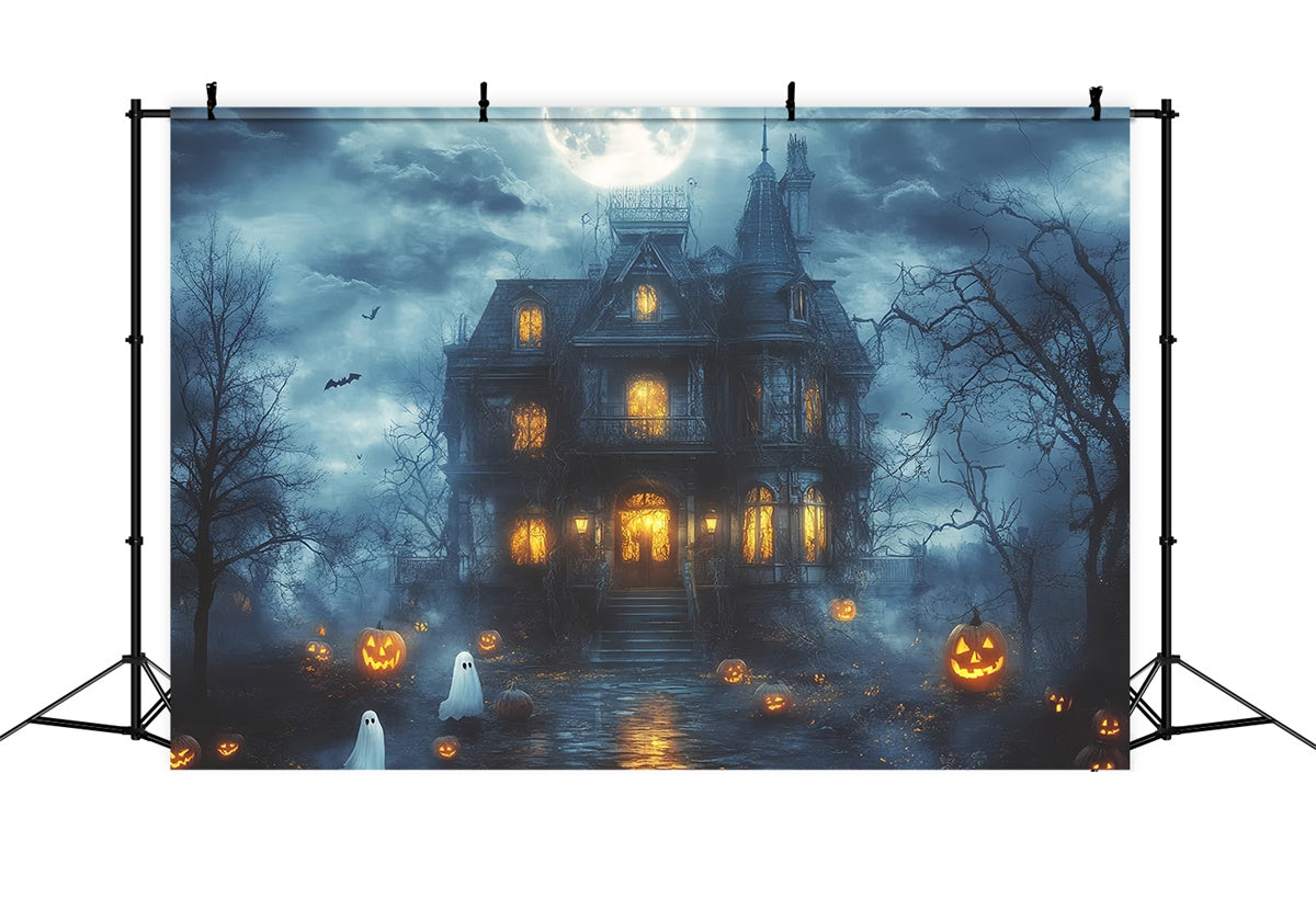 Toile de fond Halloween Effrayant Manoir Clair de Lune Hanté CSH6-107