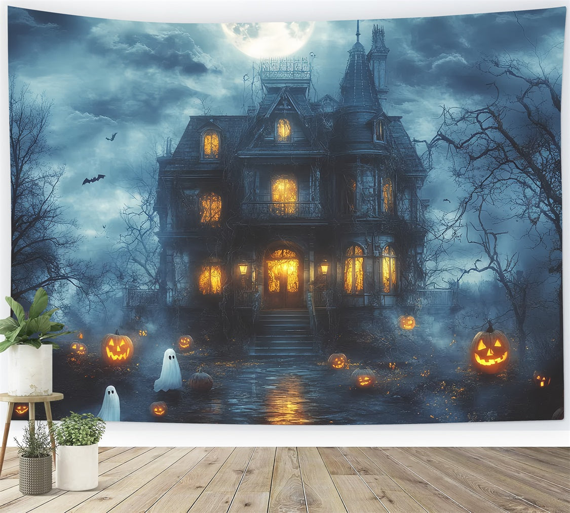 Toile de fond Halloween Effrayant Manoir Clair de Lune Hanté CSH6-107