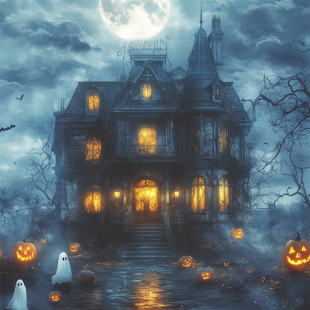Toile de fond Halloween Effrayant Manoir Clair de Lune Hanté CSH6-107