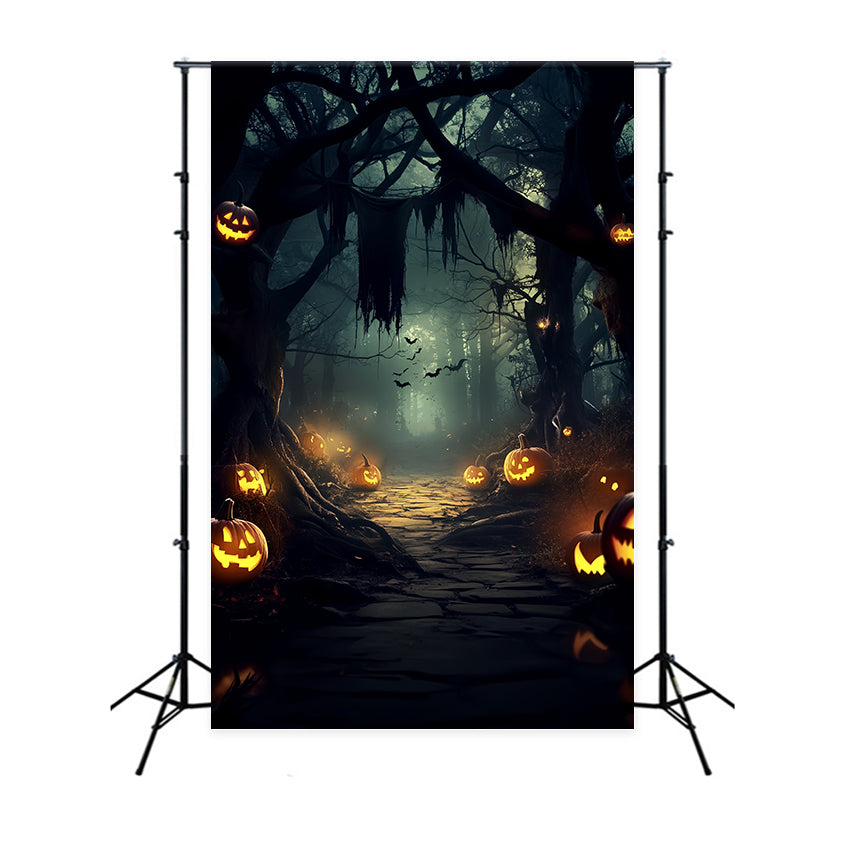 Toile de fond Forêt Effrayante Sentier Citrouille Hantée Halloween CSH6-109