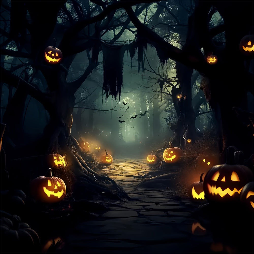 Toile de fond Forêt Effrayante Sentier Citrouille Hantée Halloween CSH6-109