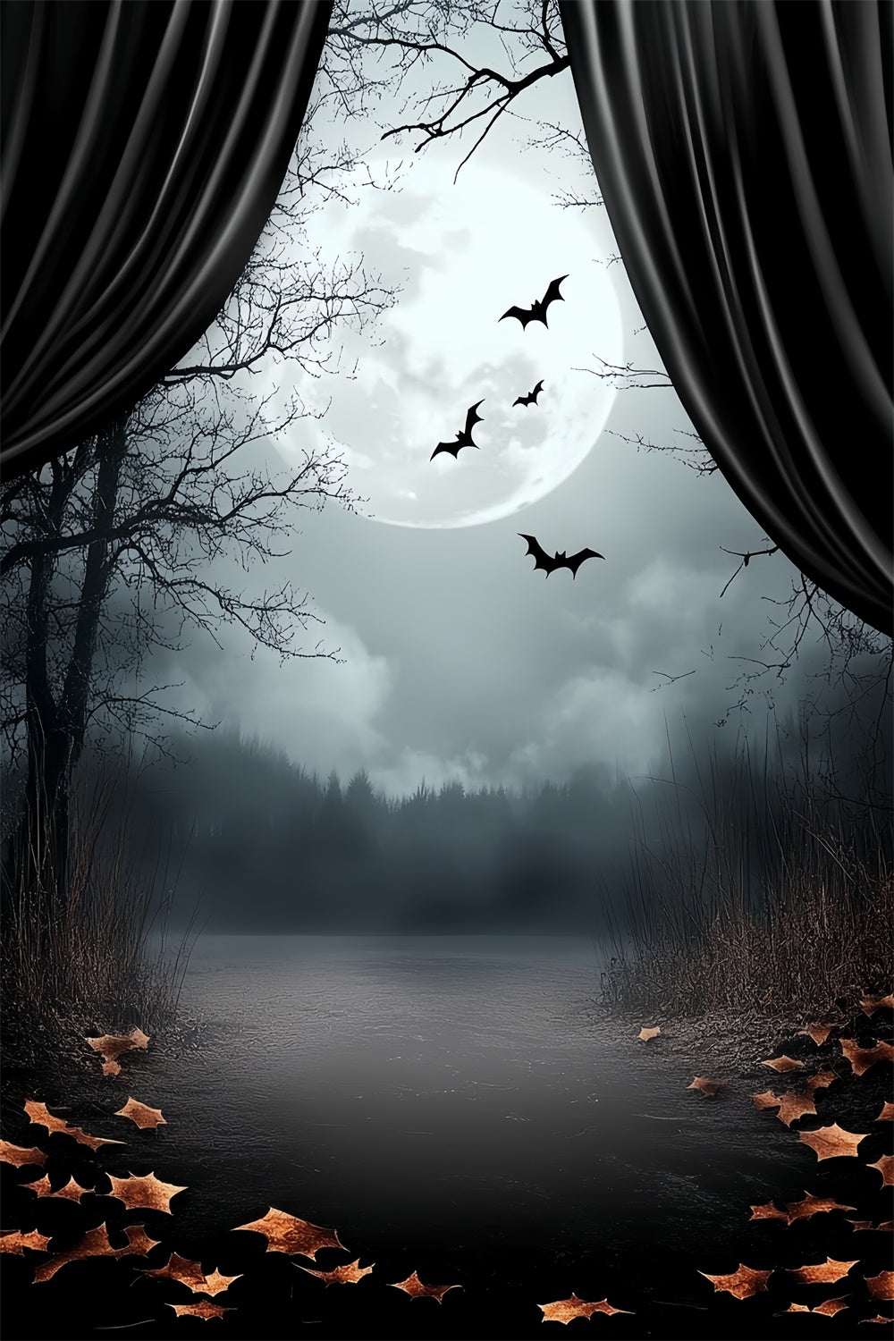 Toile de fond Halloween Lune Rideau Ombres au Clair de Lune CSH6-110
