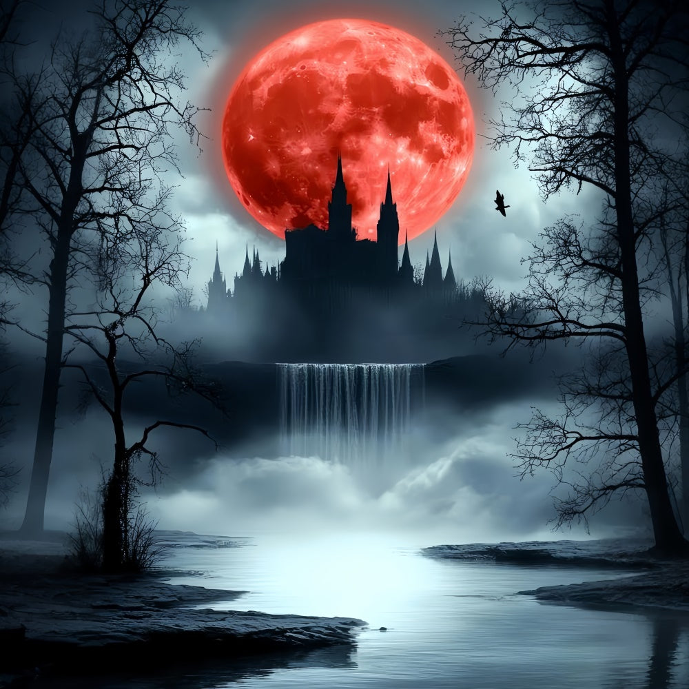 Toile de fond Halloween Lune Pourpre Château Effrayant Halloween CSH6-111