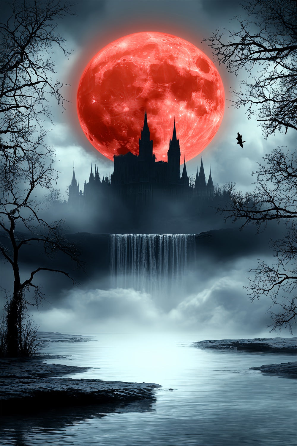 Toile de fond Halloween Lune Pourpre Château Effrayant Halloween CSH6-111