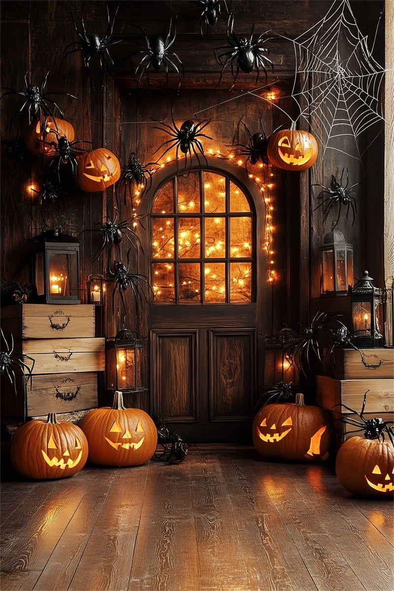 Toile de fond Halloween Entrée Hantée Citrouille Araignée CSH6-113