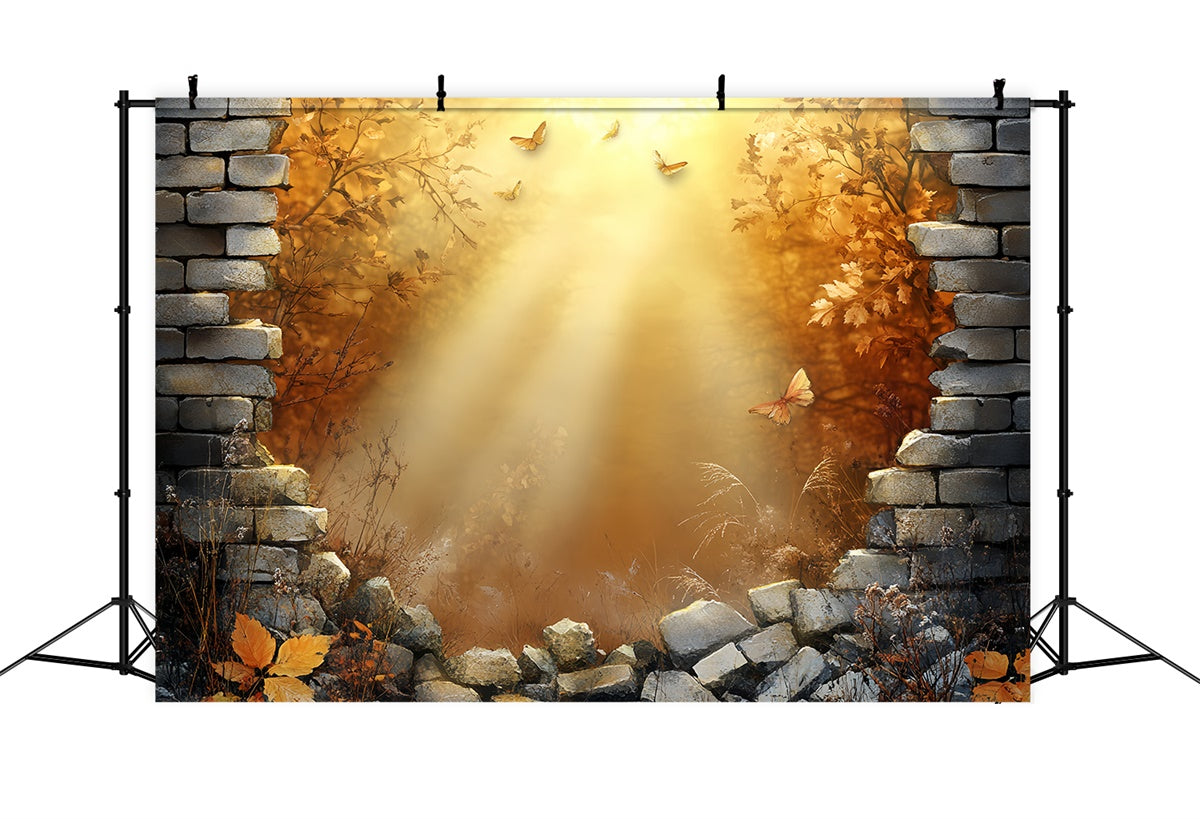Toile de fond Automne Scène de Papillons sur Mur de Brique CSH6-136