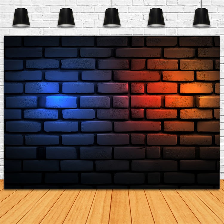 Toile de fond Photo Mur de Brique Rouge Bleu Effet Néon CSH6-143