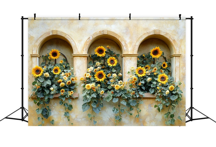 Toile de fond Photo Automne Arche Ensoleillée et Tournesols CSH6-188