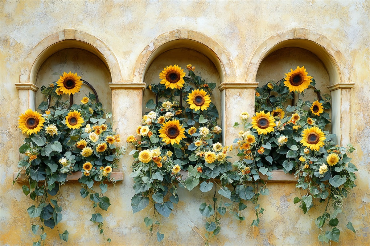 Toile de fond Photo Automne Arche Ensoleillée et Tournesols CSH6-188