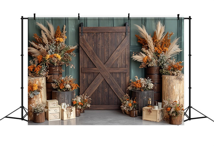 Toile de fond Déco Automne Porte de Grange et Charme Champêtre CSH6-189